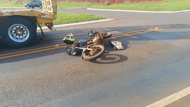 Motociclista fica ferido em acidente no trevo de Manoel Ribas