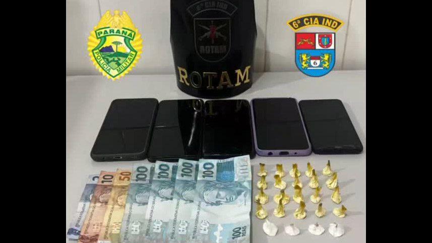 Três suspeitos de tráfico presos em Lidianópolis pela Rotam