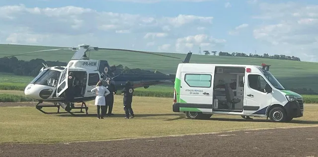 Helicóptero do SAMU transfere motorista de Faxinal que sofreu acidente na Serra do Chicote