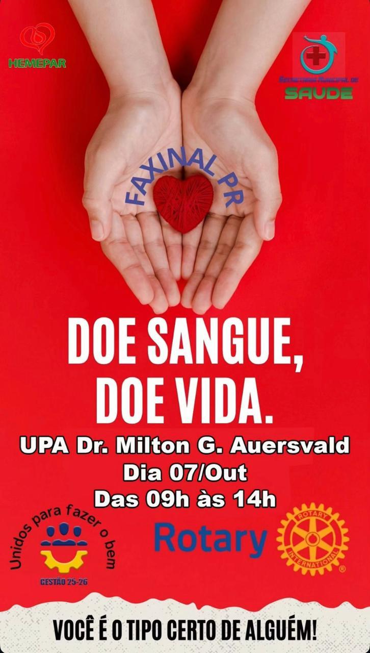 Rotary Club realizará campanha de doação de sangue em Faxinal