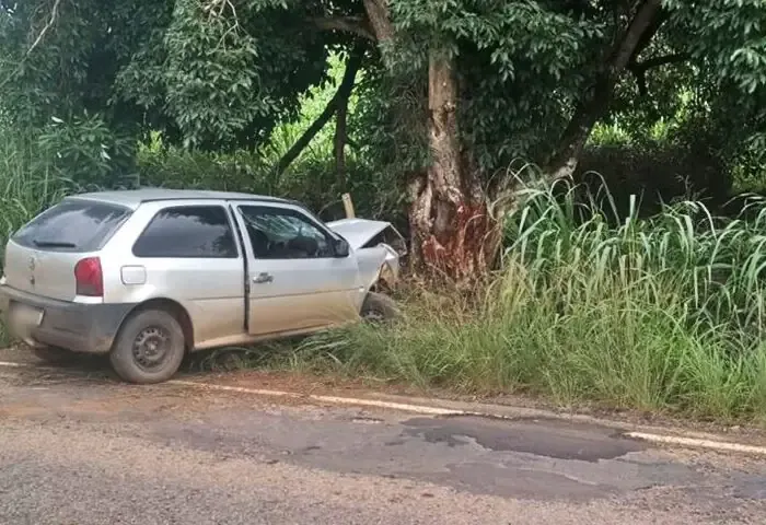 Carro desce sozinho e colide com árvore em Faxinal