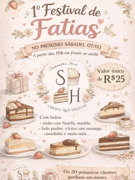 1º Festival de Fatias agita Faxinal neste sábado com bolos e tortas irresistíveis