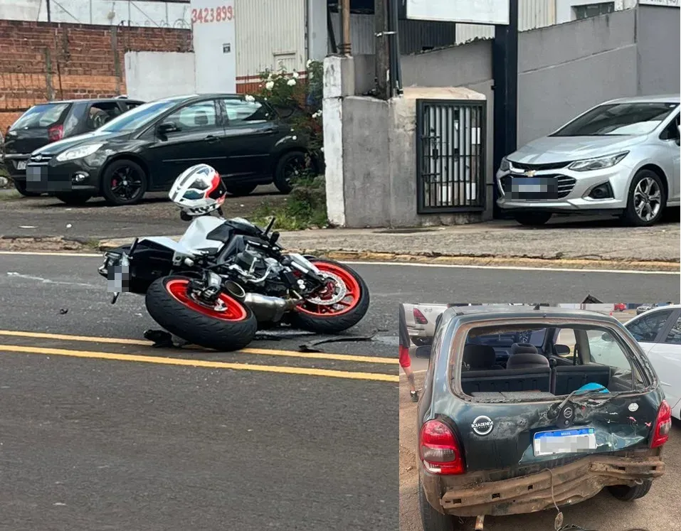 Acidente grave entre carro e moto paralisa Avenida Minas Gerais em Apucarana