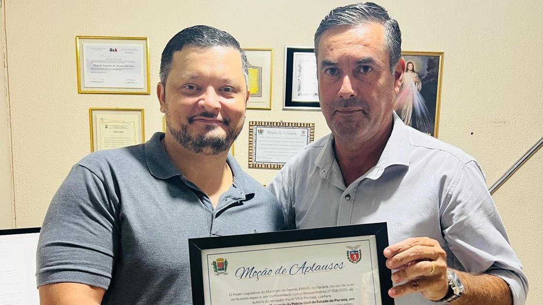 Delegado Ricardo Mendes recebe Moção de Aplausos por dedicação à segurança em Faxinal