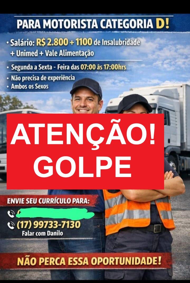 Prefeitura de Faxinal alerta para golpe de falsas vagas de motorista