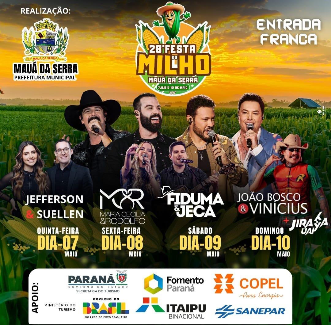 Mauá da Serra prepara 28ª Festa do Milho com shows nacionais e atrações gratuitas